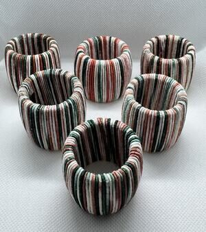 Vintage Park B Smith Set 6 Napkin Rings Hand Dyed Furio Yarn Pink Green White